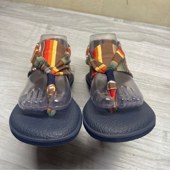 Sanuk Striped Multicolor Fabric Yoga Mat Thong Sling Back Sandal Women’s Size 8 - Picture 6 of 12